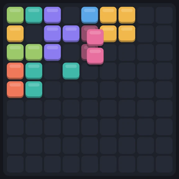 Gridfold screenshot, the board: dragging a block: the board shows where it lands