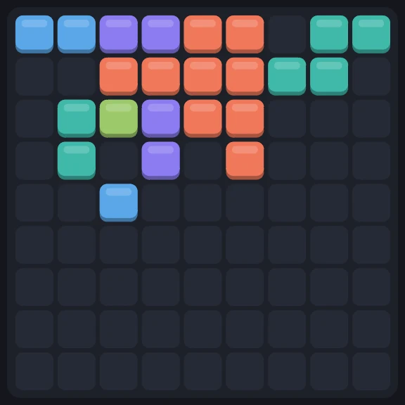Gridfold screenshot, the board: later, with less room